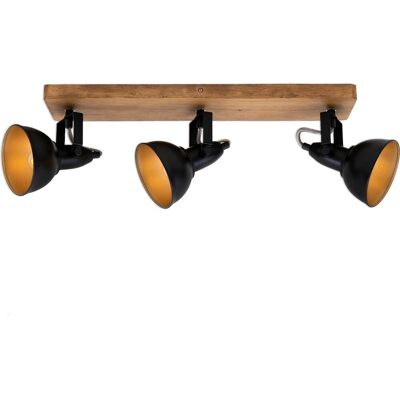 Briloner barnim - opbouwspot - plafondlamp met spots - houten plafondspots - hout en metaal - zwar en goud Briloner barnim - opbouwspot - plafondlamp met spots - houten plafondspots - hout en metaal - zwar en goud