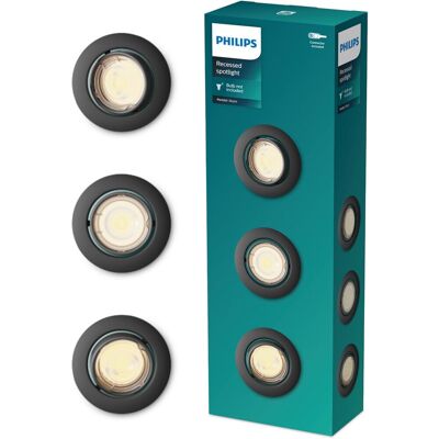 Philips peridot inbouwspot - gu10 fitting - zwart - rond - richtbare spot - 3-pack Philips peridot inbouwspot - gu10 fitting - zwart - rond - richtbare spot - 3-pack