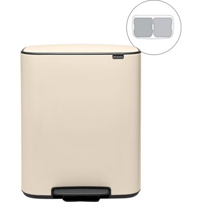 Brabantia bo prullenbak - 2 x 30 liter - afvalscheiding - soft beige Brabantia bo prullenbak - 2 x 30 liter - afvalscheiding - soft beige
