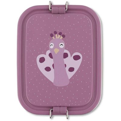 Trixie brooddoos klein - mrs. peacock - rsv lunchbox voor kinderen - makkelijk te openen broodtrommel - paars - pauw - rvs Trixie brooddoos klein - mrs. peacock - rsv lunchbox voor kinderen - makkelijk te openen broodtrommel - paars - pauw - rvs
