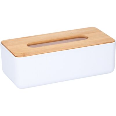 Alpina tissuedoos/zakdoekjes box - wit/lichtbruin - kunststof - bamboe deksel - 26 x 13 x 9 cm Alpina tissuedoos/zakdoekjes box - wit/lichtbruin - kunststof - bamboe deksel - 26 x 13 x 9 cm