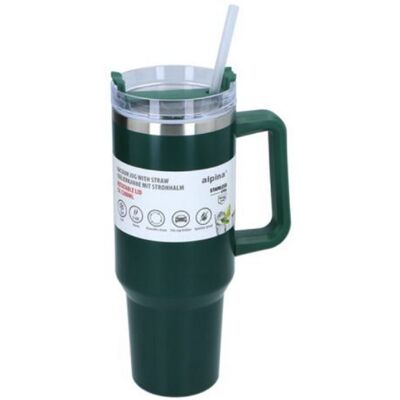 Alpina vacuum drinkfles met rietje - 1.200 ml - rvs thermosfles - dubbelwandig geïsoleerd - lekvrij - groen - voor koude & warme dranken Alpina vacuum drinkfles met rietje - 1.200 ml - rvs thermosfles - dubbelwandig geïsoleerd - lekvrij - groen - voor koude & warme dranken