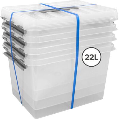 Sunware - q-line opbergbox met deksel - 22l - set van 4 - transparant/grijs Sunware - q-line opbergbox met deksel - 22l - set van 4 - transparant/grijs