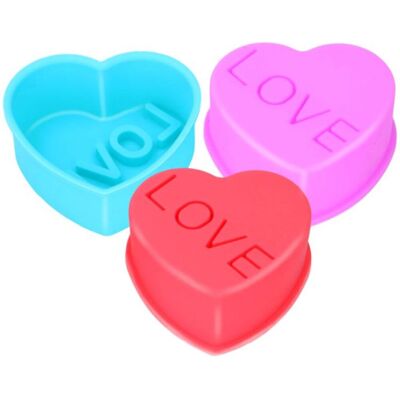 Alpina bakvorm hart - set van 6 stuks - siliconen bakvorm - ovenbestendig en flexibel - blauw, paars en rood - afmeting 8 x 7,5 x 3,1 cm - muffinbakvorm met 'love' opschrift Alpina bakvorm hart - set van 6 stuks - siliconen bakvorm - ovenbestendig en flexibel - blauw, paars en rood - afmeting 8 x 7,5 x 3,1 cm - muffinbakvorm met 'love' opschrift