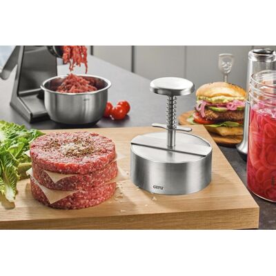 GEFU Professionele hamburgermaker/hamburgerpers, ø11.5 cm, met 10 maataanduidingen tussen 100 g - 400 g, hoogwaardig rvs, 20 jaar garantie - pätti GEFU Professionele hamburgermaker/hamburgerpers, ø11.5 cm, met 10 maataanduidingen tussen 100 g - 400 g, hoogwaardig rvs, 20 jaar garantie - pätti