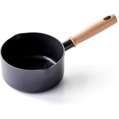 GreenChef vintage steelpan 16cm - 1.6l - pfas-vrije antikleeflaag - steelpan inductie - keramische pan - ovenbestendig tot 160°c - houten handgreep - koelgreep - zonder deksel - zwart GreenChef vintage steelpan 16cm - 1.6l - pfas-vrije antikleeflaag - steelpan inductie - keramische pan - ovenbestendig tot 160°c - houten handgreep - koelgreep - zonder deksel - zwart