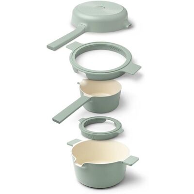 Brabantia compact stapelbare 5-delige pannenset camping - kookpannenset 5-delig - pfas-vrij - geschikt voor inductie - groen Brabantia compact stapelbare 5-delige pannenset camping - kookpannenset 5-delig - pfas-vrij - geschikt voor inductie - groen