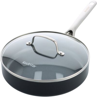 Kochstar nacht keramische hapjespan - met deksel - 26cm - 3.69l - pfas-vrij - inductie hapjespan- inductie pan - vaatwasserbestendig - ovenbestendig tot 200° c - keramische anti-aanbaklaag - rvs handgreep - rvs rand - glas deksel - zwart Kochstar nacht keramische hapjespan - met deksel - 26cm - 3.69l - pfas-vrij - inductie hapjespan- inductie pan - vaatwasserbestendig - ovenbestendig tot 200° c - keramische anti-aanbaklaag - rvs handgreep - rvs rand - glas deksel - zwart