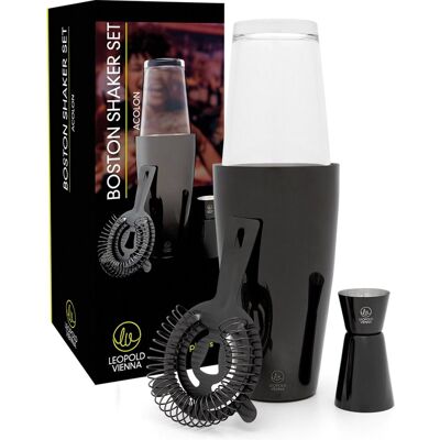 Vienna Acoustics Leopold Vienna - cocktail set boston rvs zwart (cocktail shaker, pipet, strainer) moederdag giftset Vienna Acoustics Leopold Vienna - cocktail set boston rvs zwart (cocktail shaker, pipet, strainer) moederdag giftset