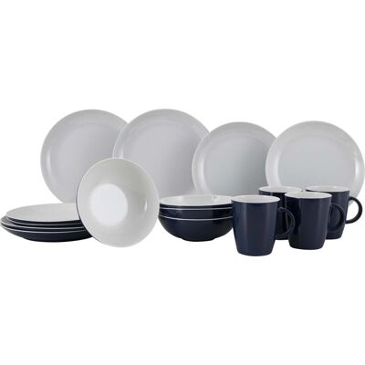Gimex solid line servies - blauw & wit - 16-delig Gimex solid line servies - blauw & wit - 16-delig