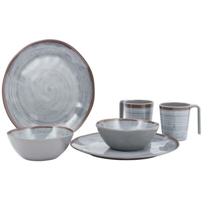 Bo-Camp servies - halo - 6-delig - melamine - grijs Bo-Camp servies - halo - 6-delig - melamine - grijs