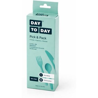 DAY TO DAY herbruikbare bestekset 12-delig - 4 vorken, 4 messen & 4 lepels - camping & picknick bestek, bpa-vrij - vaatwasserbestendig - groen - made in finland DAY TO DAY herbruikbare bestekset 12-delig - 4 vorken, 4 messen & 4 lepels - camping & picknick bestek, bpa-vrij - vaatwasserbestendig - groen - made in finland