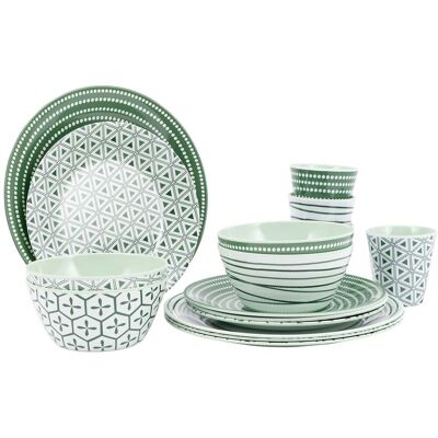 Bo-Camp servies - mix & match - 16-delig - melamine - groen - leaf Bo-Camp servies - mix & match - 16-delig - melamine - groen - leaf