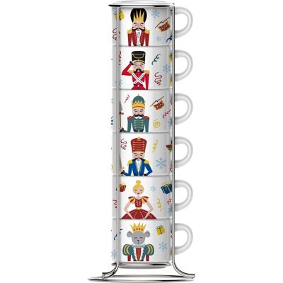 Bialetti nutcracker espressokopjes set 6 stuks met rek - 90 ml - porseleinen espresso kopjes - limited edition - stapelbaar Bialetti nutcracker espressokopjes set 6 stuks met rek - 90 ml - porseleinen espresso kopjes - limited edition - stapelbaar
