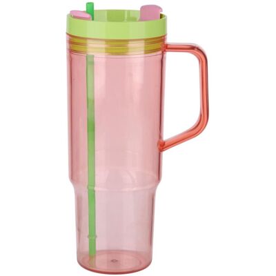 Alpina beker met rietje en handvat 750m - tumbler - roze Alpina beker met rietje en handvat 750m - tumbler - roze