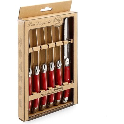 Lou Laguiole Messen set rustic vleeswaren rood metaal 6 stuks Lou Laguiole Messen set rustic vleeswaren rood metaal 6 stuks