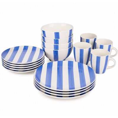 Alpina serviesset 16-delig - servies voor 4 personen - borden, kommen en mokken - vaatwasser- en magnetronbestendig - blauw/ wit Alpina serviesset 16-delig - servies voor 4 personen - borden, kommen en mokken - vaatwasser- en magnetronbestendig - blauw/ wit