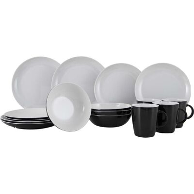 Gimex - solid line - servies - zwart & wit - 16-delig Gimex - solid line - servies - zwart & wit - 16-delig