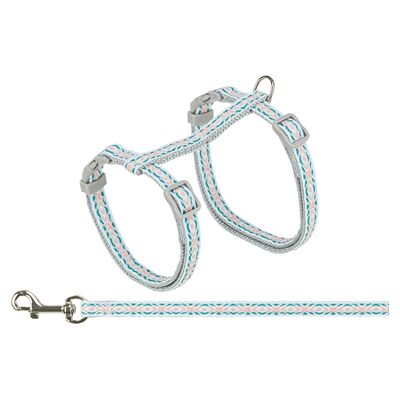 Trixie kattentuigje met riem retro motief grijs / blauw Trixie kattentuigje met riem retro motief grijs / blauw