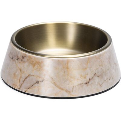 Designed By Lotte meis voerbak hond - drinkbak/eetbak hond - hondenvoervak - melamine/rvs - beige - 350 ml Designed By Lotte meis voerbak hond - drinkbak/eetbak hond - hondenvoervak - melamine/rvs - beige - 350 ml