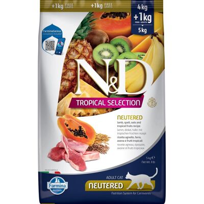 N&D tropical voeding voor de gecastreerde kat lam 5 kg N&D tropical voeding voor de gecastreerde kat lam 5 kg