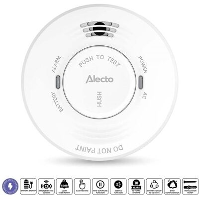 Alecto sdv10 rookmelder - 230v brandmelder op netstroom - met back-up batterij - wit Alecto sdv10 rookmelder - 230v brandmelder op netstroom - met back-up batterij - wit