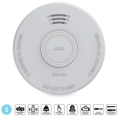Alecto rookmelder sd530 - brandmelder met 5 jaar batterij - vervangbaar - voldoet aan europese norm - wit Alecto rookmelder sd530 - brandmelder met 5 jaar batterij - vervangbaar - voldoet aan europese norm - wit