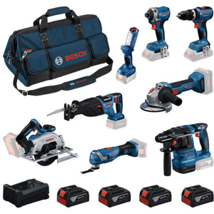 Bosch Blauw 8 toolkit 18v combopack 4 x 5.0ah + lader in tas - 0615v00061 Bosch Blauw 8 toolkit 18v combopack 4 x 5.0ah + lader in tas - 0615v00061