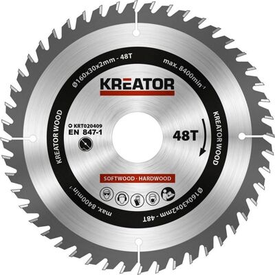 Kreator krt020409 zaagblad hout 160 mm - 48t Kreator krt020409 zaagblad hout 160 mm - 48t