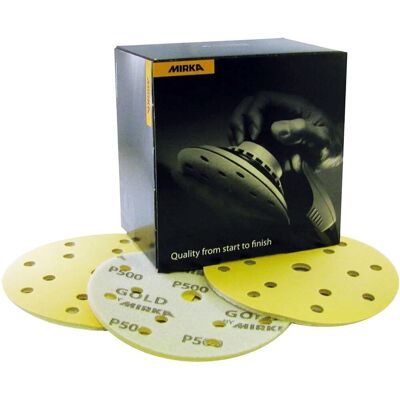 Mirka gold soft schuim schuurschijven 150mm met 15 gaten - p320 Mirka gold soft schuim schuurschijven 150mm met 15 gaten - p320
