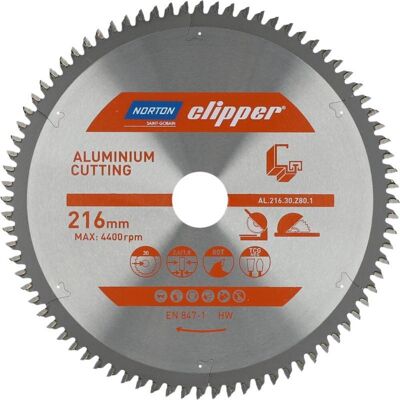 Norton Aluminium Cirkelzaagblad - 216mm, 80 tanden Norton Aluminium Cirkelzaagblad - 216mm, 80 tanden