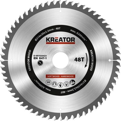 Kreator krt020423 zaagblad hout 216 mm - 48t Kreator krt020423 zaagblad hout 216 mm - 48t