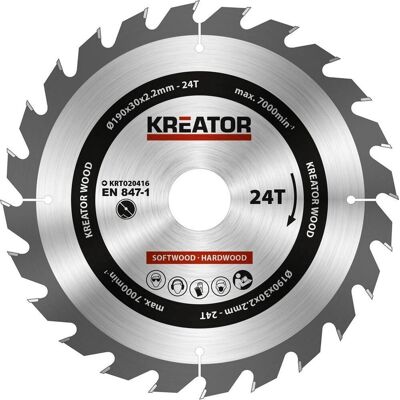 Kreator krt020416 zaagblad hout 190 mm -24t Kreator krt020416 zaagblad hout 190 mm -24t