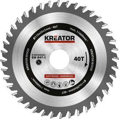 Kreator krt020435 zaagblad hout - ø115 mm - 40 t Kreator krt020435 zaagblad hout - ø115 mm - 40 t