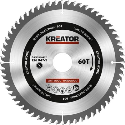 Kreator krt020417 zaagblad hout 190 mm - 60t Kreator krt020417 zaagblad hout 190 mm - 60t