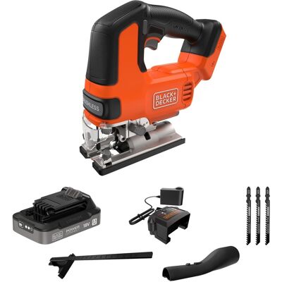 Black & Decker 18v brushless decoupeerzaag met 3 zaagbladen (met 2.5ah accu en lader) - blcjs78e1-qw Black & Decker 18v brushless decoupeerzaag met 3 zaagbladen (met 2.5ah accu en lader) - blcjs78e1-qw