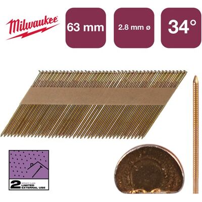 Milwaukee Model 4932492607 - Verzinkte pennen 34° - 63mm Milwaukee Model 4932492607 - Verzinkte pennen 34° - 63mm