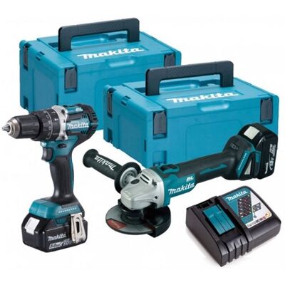 Makita dlx2179tj1 18v lxt 2 delige brushless dga504 haakse slijper + dhp484 (klop)boormachine set met 2 x 5.0ah accu's Makita dlx2179tj1 18v lxt 2 delige brushless dga504 haakse slijper + dhp484 (klop)boormachine set met 2 x 5.0ah accu's
