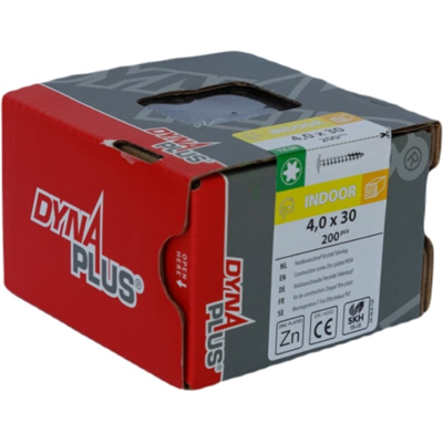 Dynaplus houtbouwschroef verzinkt tellerkop voldraad +snijpunt torx tx20 4.0x30 200 stuks - 0286.01.25201 Dynaplus houtbouwschroef verzinkt tellerkop voldraad +snijpunt torx tx20 4.0x30 200 stuks - 0286.01.25201