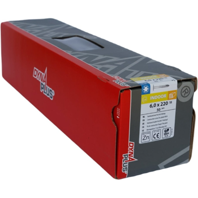Dynaplus houtbouwschroef verzinkt tellerkop deeldraad +snijpunt torx tx30 6.0x220/100 50 stuks - 0286.01.52001 Dynaplus houtbouwschroef verzinkt tellerkop deeldraad +snijpunt torx tx30 6.0x220/100 50 stuks - 0286.01.52001