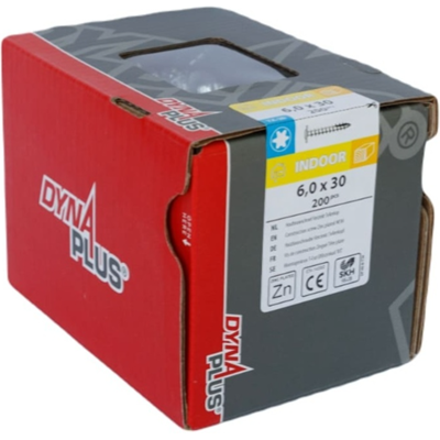 Dynaplus houtbouwschroef verzinkt tellerkop voldraad +snijpunt torx tx30 6.0x30 200 stuks - 0286.01.49201 Dynaplus houtbouwschroef verzinkt tellerkop voldraad +snijpunt torx tx30 6.0x30 200 stuks - 0286.01.49201