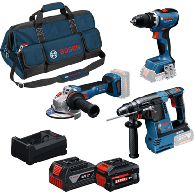 Blauw Bosch professional 3-toolkit 18v - gereedschap combiset - gsr 18v-65 - gbh 18v-26 - gws 18v-11 - gba 18v 5.0 ah - exba 18v 5.5 ah - gal 12v/18v-80 lader Blauw Bosch professional 3-toolkit 18v - gereedschap combiset - gsr 18v-65 - gbh 18v-26 - gws 18v-11 - gba 18v 5.0 ah - exba 18v 5.5 ah - gal 12v/18v-80 lader