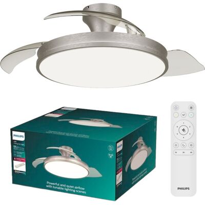LED Philips atlas plafondventilator met ingebouwde led-lamp - 3 intrekbare bladen, diameter: 106cm - 4500 lumen - instelbaar wit licht van 2700k tot 6500k - dimbaar tot 5% - afstandsbediening - nikkel LED Philips atlas plafondventilator met ingebouwde led-lamp - 3 intrekbare bladen, diameter: 106cm - 4500 lumen - instelbaar wit licht van 2700k tot 6500k - dimbaar tot 5% - afstandsbediening - nikkel