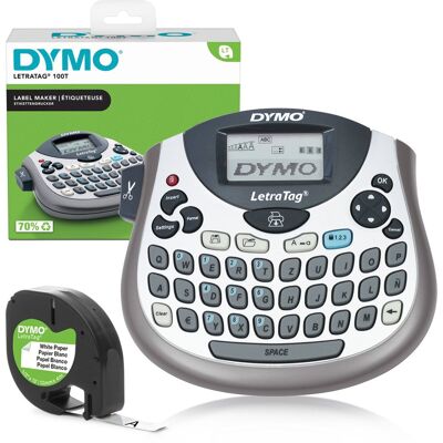 Dymo letratag lt-100t-labelmaker draagbare labelprinter met qwertz-toetsenbord zilver ideaal voor op kantoor of thuis Dymo letratag lt-100t-labelmaker draagbare labelprinter met qwertz-toetsenbord zilver ideaal voor op kantoor of thuis