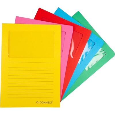Q-CONNECT l-map met venster 120 g/m² a4 pak van 100 stuks donkere geassorteerde kleuren Q-CONNECT l-map met venster 120 g/m² a4 pak van 100 stuks donkere geassorteerde kleuren