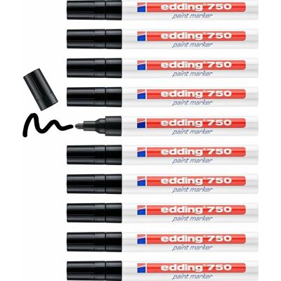 Edding 750 lakmarker - zwart - ronde punt 2-4 mm - doosje van 10 stuks - verfstift voor markeren en labelen van metaal, glass, steen of plastic - hittebestendig, permanent, veegvast en watervast Edding 750 lakmarker - zwart - ronde punt 2-4 mm - doosje van 10 stuks - verfstift voor markeren en labelen van metaal, glass, steen of plastic - hittebestendig, permanent, veegvast en watervast