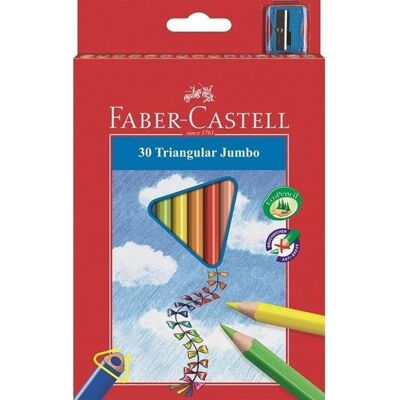 Faber-Castell - kleurpotloden - jumbo - driekantig - etui à 30 stuks - met puntenslijper - fc-116530 Faber-Castell - kleurpotloden - jumbo - driekantig - etui à 30 stuks - met puntenslijper - fc-116530