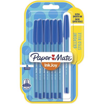 Paper Mate inkjoy 100st-balpennen medium punt (1,0 mm) blauwe inkt 8 stuks Paper Mate inkjoy 100st-balpennen medium punt (1,0 mm) blauwe inkt 8 stuks