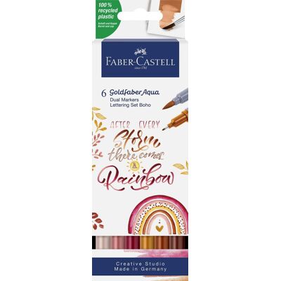 Faber-Castell - duo aquarel marker - goldfaber - etui 6 stuks - boho letteringset - brush / 0,6mm - fc-164518 Faber-Castell - duo aquarel marker - goldfaber - etui 6 stuks - boho letteringset - brush / 0,6mm - fc-164518