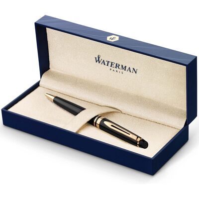 Waterman expert-balpen zwart glanzend met 23k gouden afwerking medium penpunt blauwe inkt geschenkverpakking Waterman expert-balpen zwart glanzend met 23k gouden afwerking medium penpunt blauwe inkt geschenkverpakking